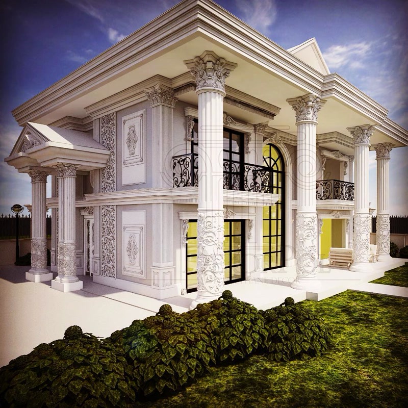 Classical Luxury Mansion Facade with Portico Columns