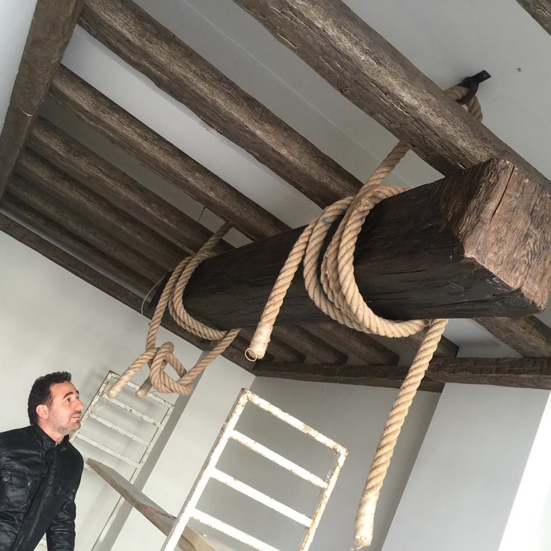 Installing Faux Timber Beam Chandelier with Ropes