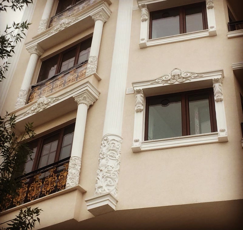 Beige Residential Facade Elevation with Pilasters