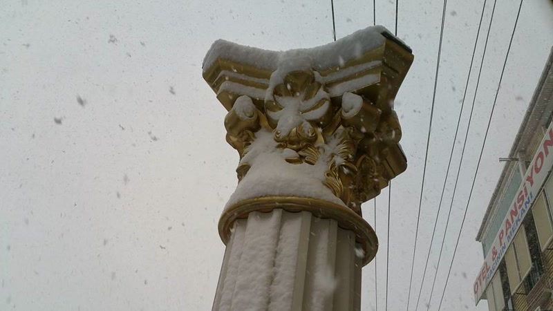 Weatherproof Exterior Gold Column Covered in Snow