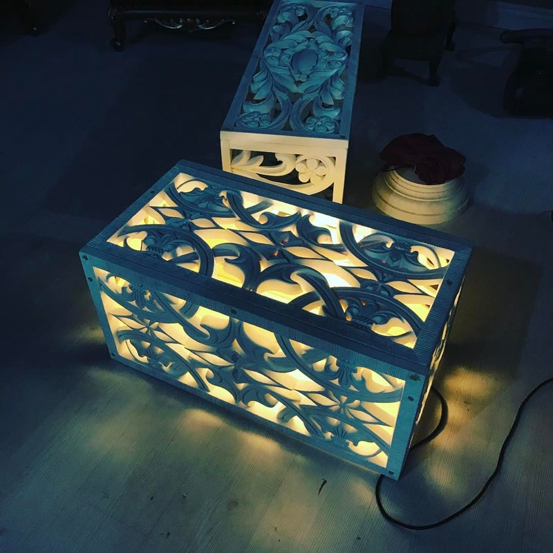 Illuminated Backlit Openwork Scroll Coffee Table