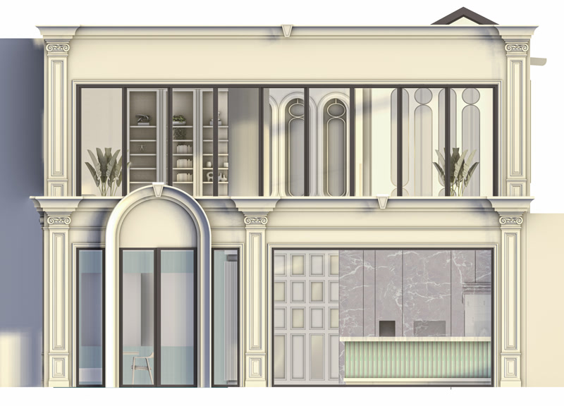 Two-Story Boutique Facade with Ionic Pilasters