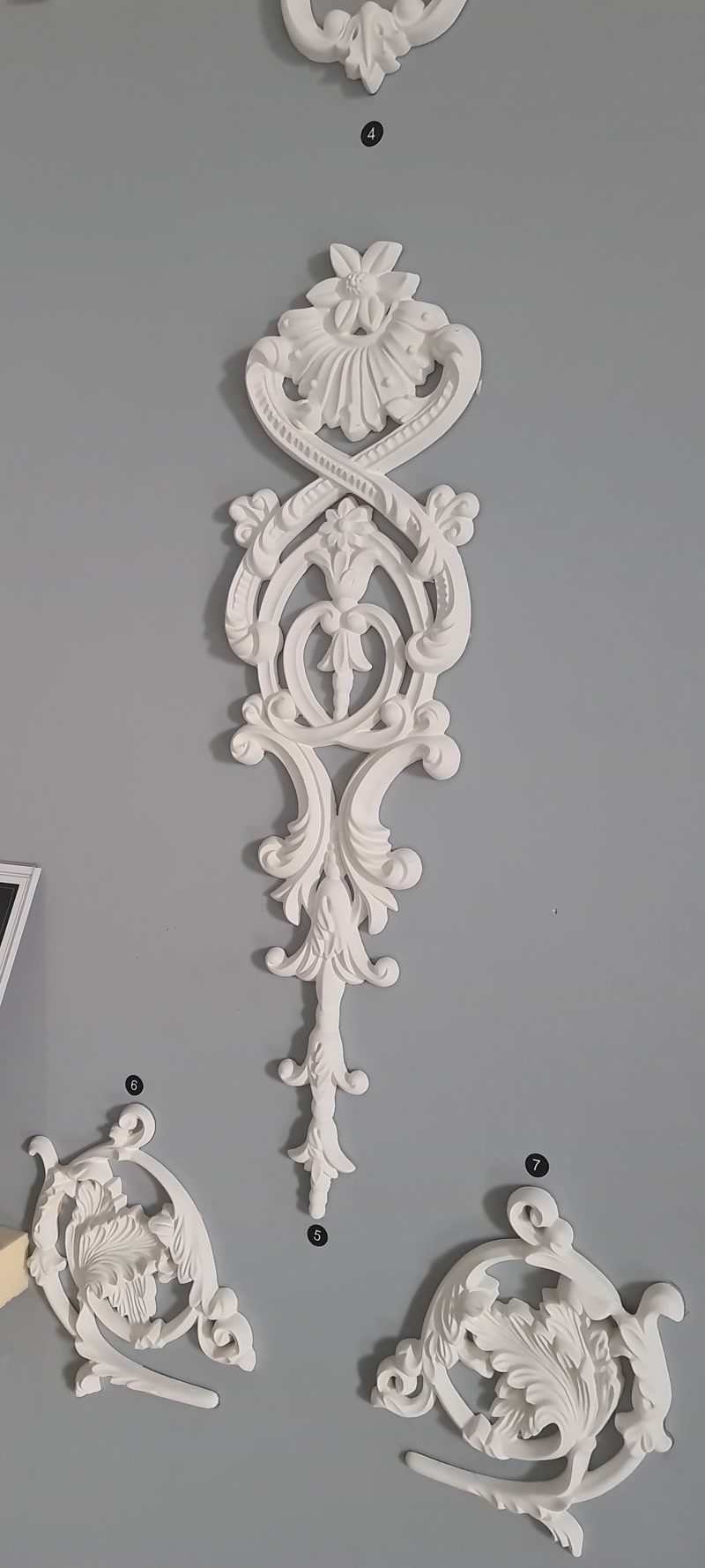 Carved White Polyurethane Wall Appliqué Motifs