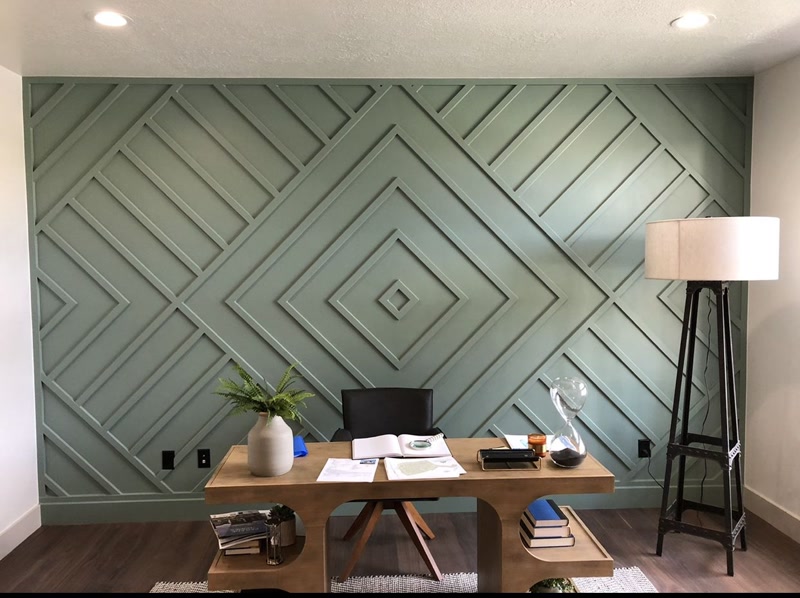 Home Office Feature Wall with Diamond Slats