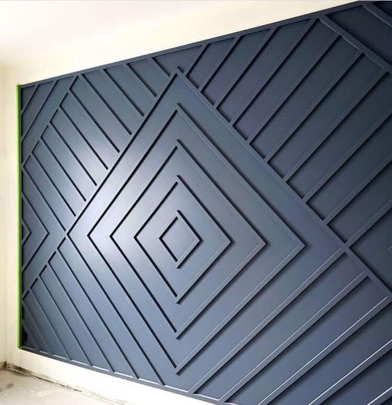 Navy Blue Diamond Geometric Accent Wall Installation