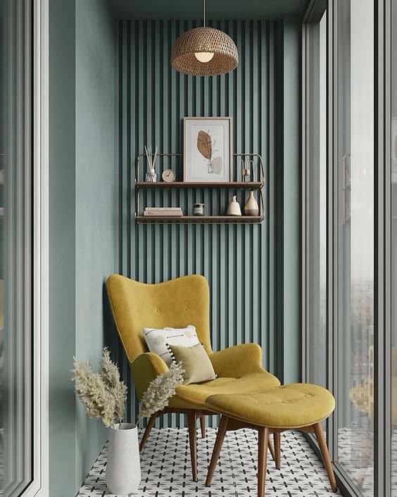 Teal Slat Wall Balcony Reading Nook with Chair