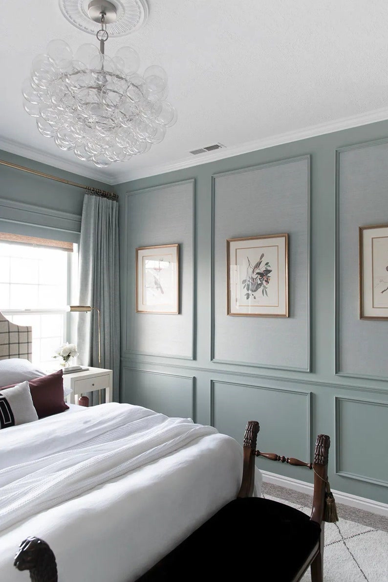 Duck-Egg Blue Master Bedroom Wall Wainscoting