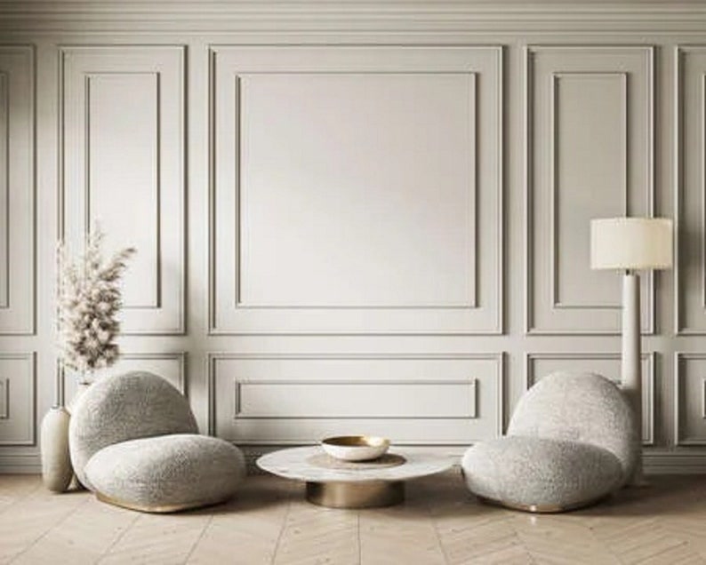 Cream Luxury Living Room Double Wainscoting