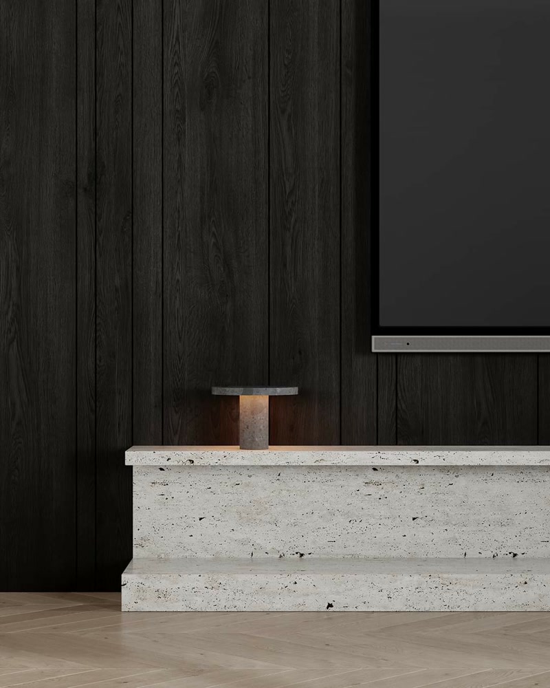 Minimalist Dark Wood Accent Wall Design Idea