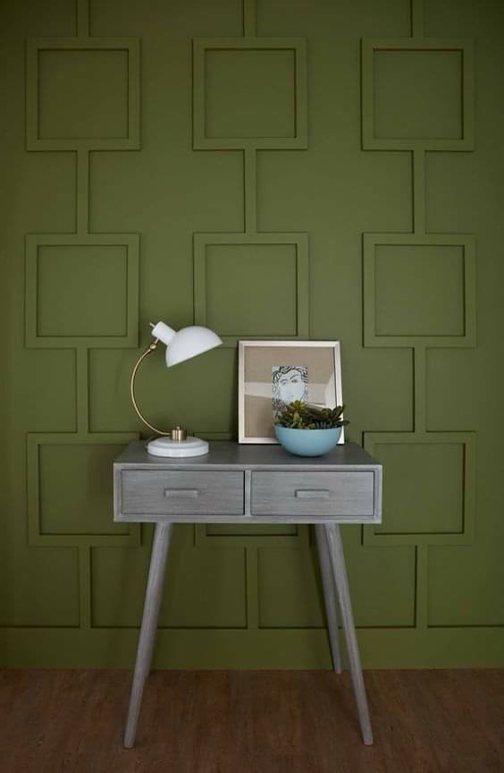 Olive Green Geometric Wall Trim Design Idea