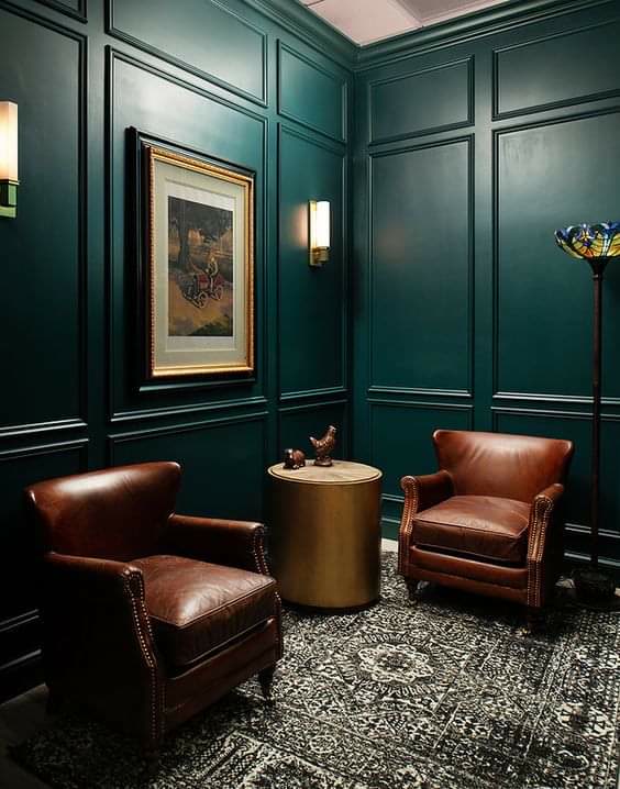 Dark Teal Classic Wall Paneling Design Idea