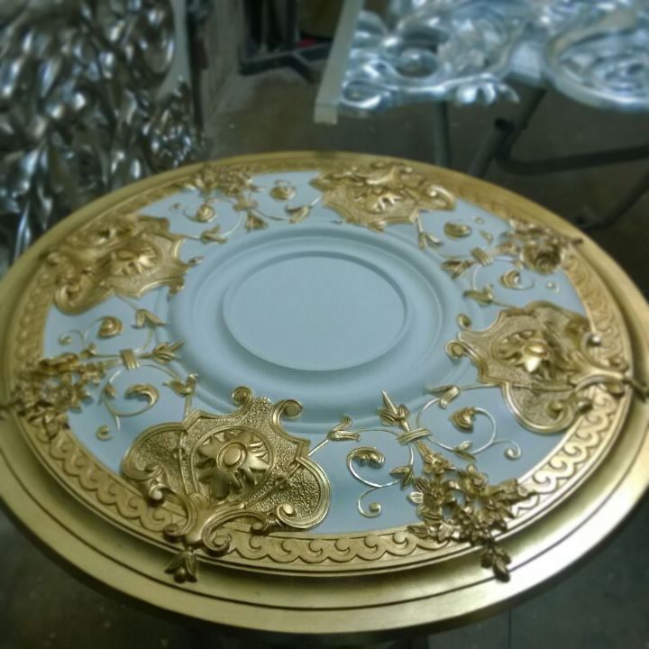 Gilded Cartouche Ceiling Medallion on Blue Field