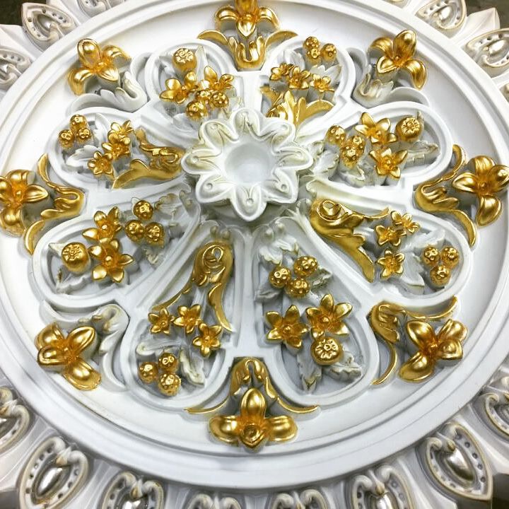 White Ceiling Medallion with Gold Floral Appliques