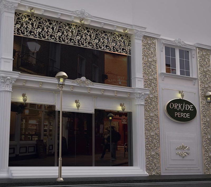 Storefront Facade Design with Filigree Transom