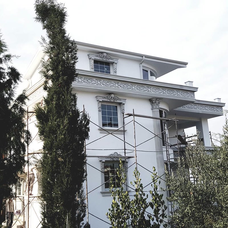 Modern Villa Facade Construction with Scaffolding