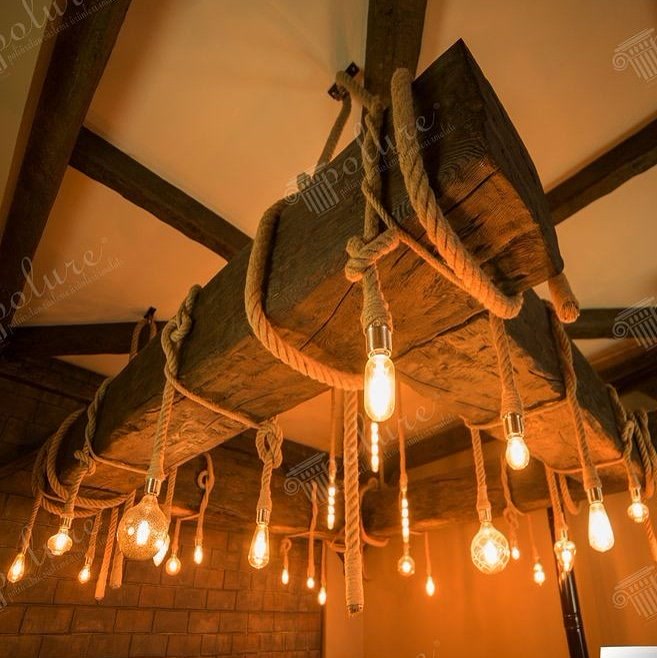 Heavy Faux Timber Beam Chandelier with Edison Bulbs