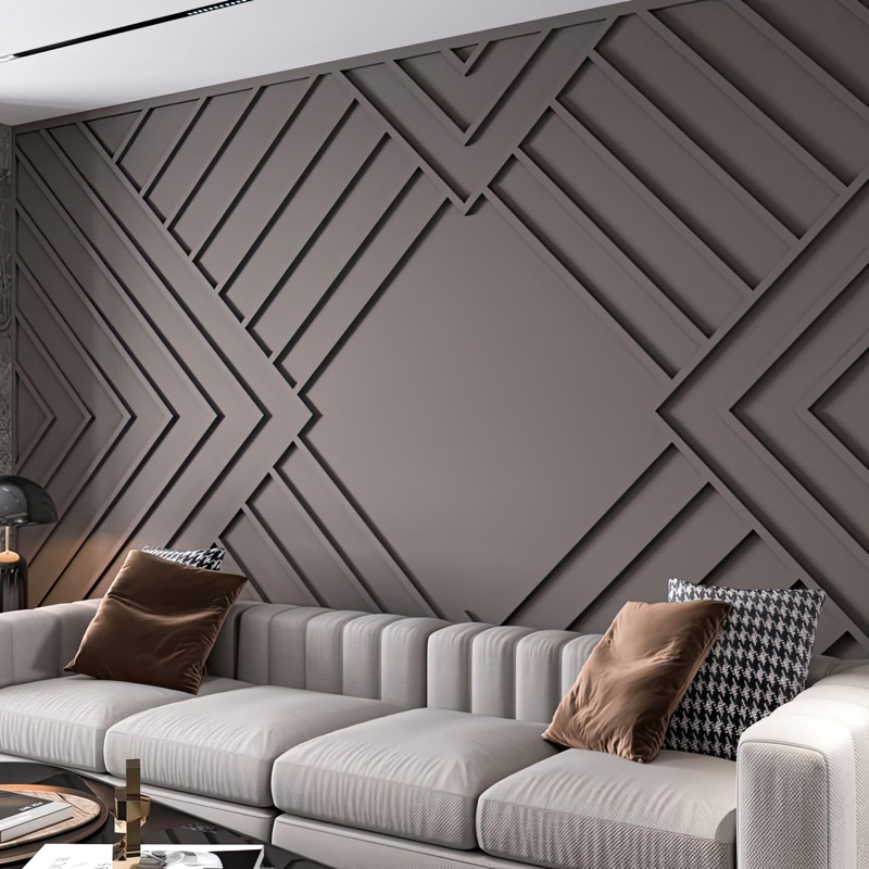 Taupe Geometric Slat Wall Panel Close-Up