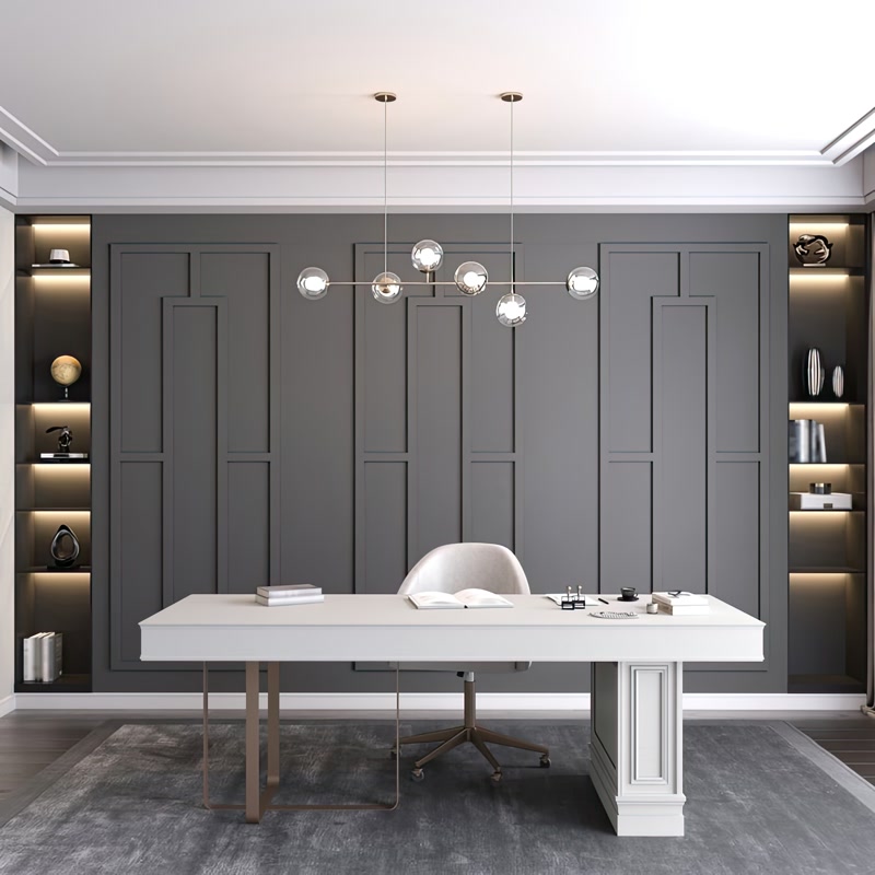 Executive Office Desk with Dark Grey Wall Paneling
