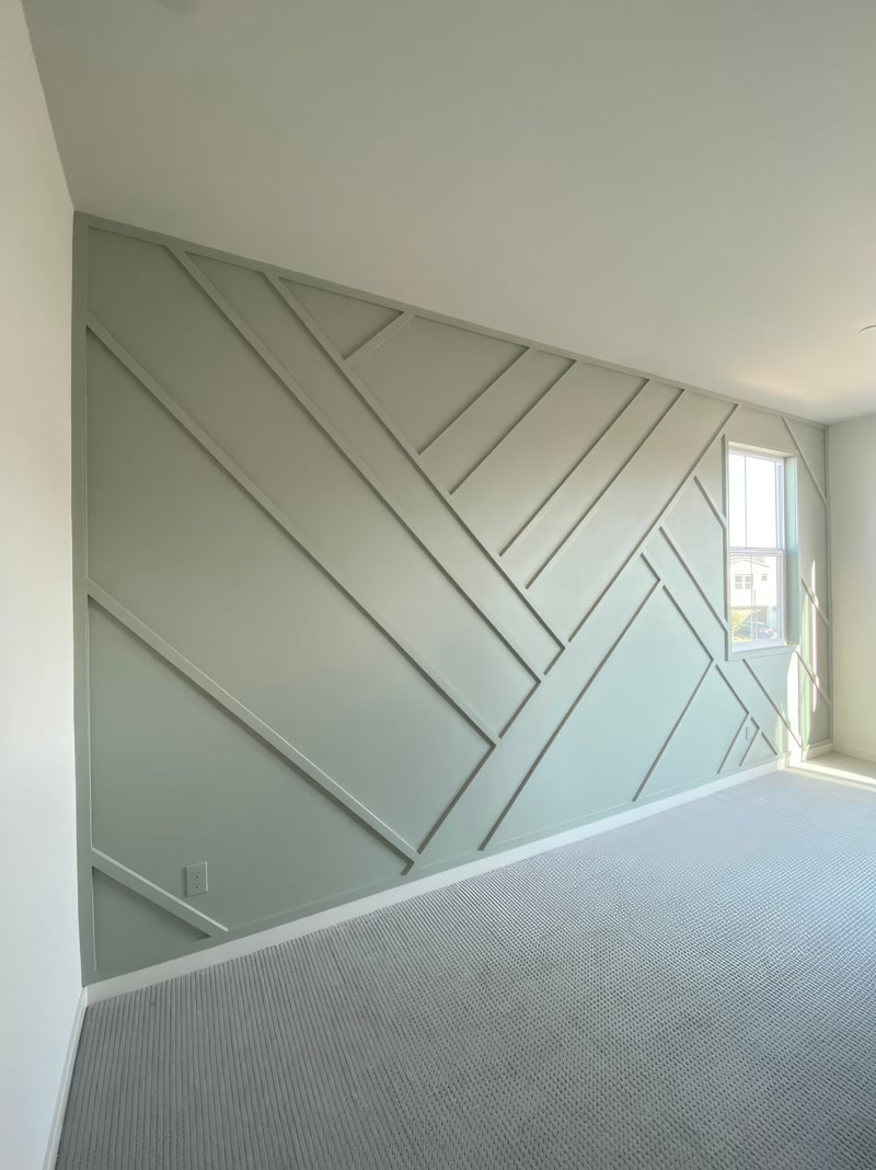 Sage Green Geometric Slat Wall Panel Architectural Trim