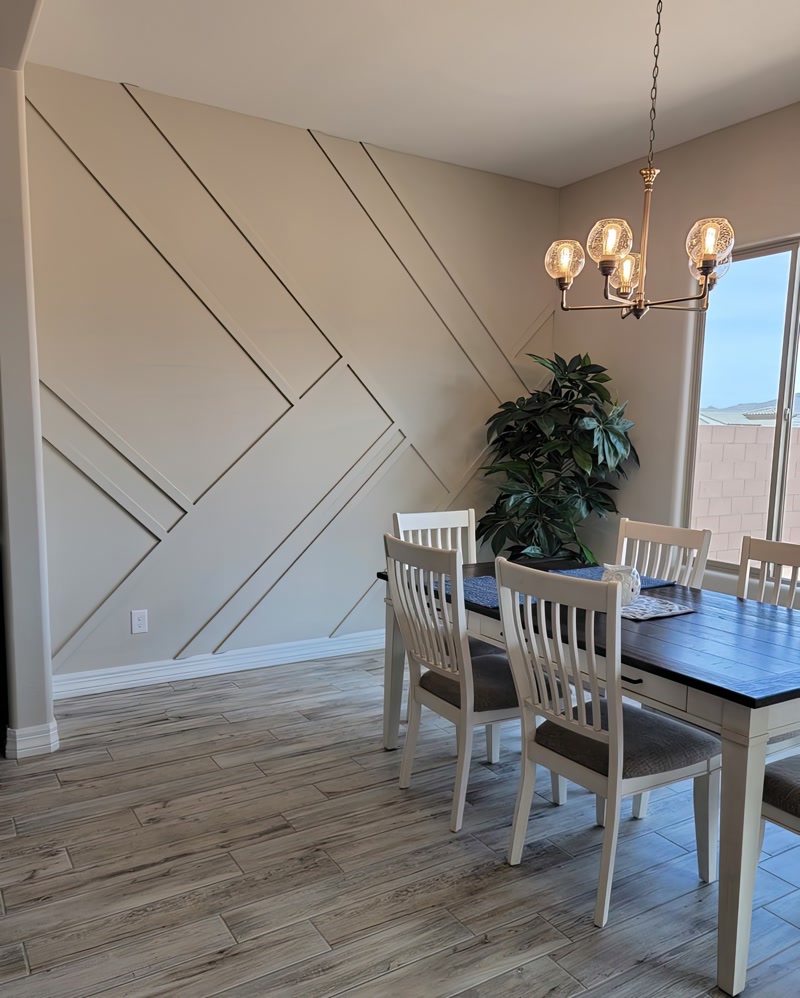 Warm Beige Dining Room Geometric Accent Wall