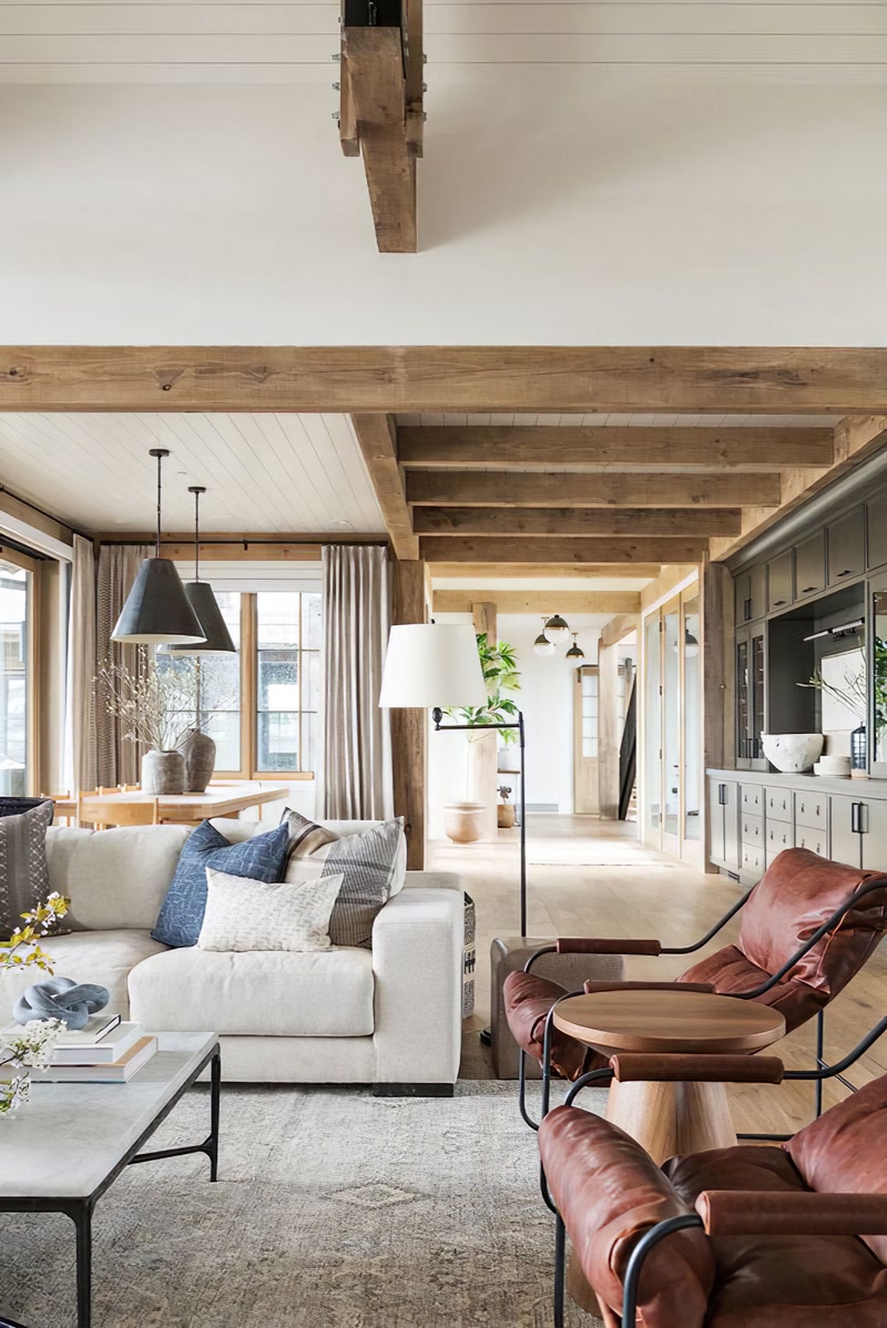 Open Plan Living Room with Exposed Timber Beams
