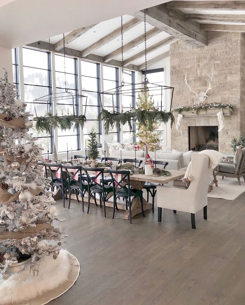 Mountain Chalet Dining Room with Exposed Timber Beams
