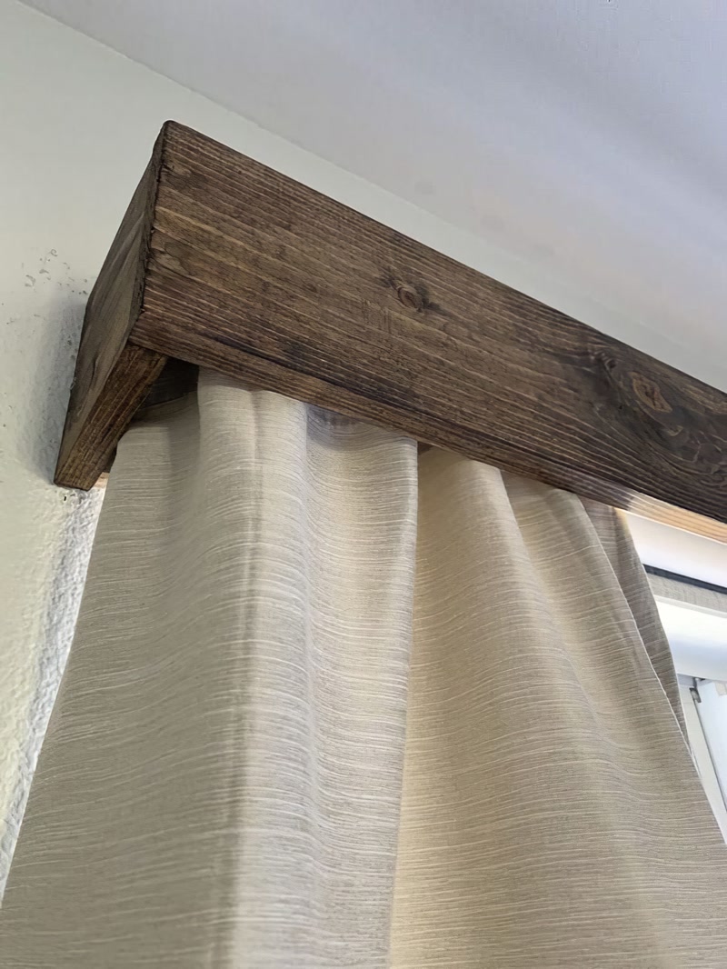 Dark Faux Timber Window Curtain Cornice Box