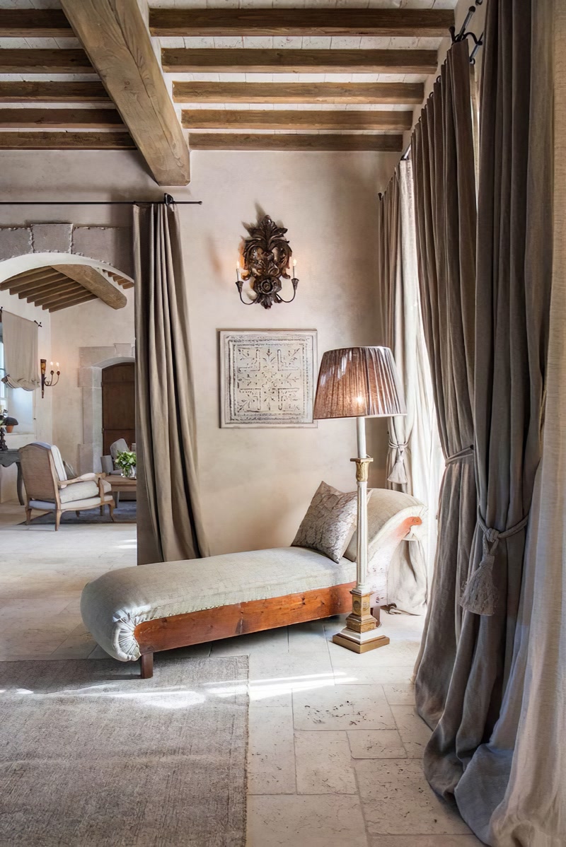 French Villa Lounge Nook with Exposed Timber Joists