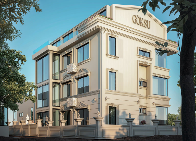 Commercial Building Facade Rendering with Signage