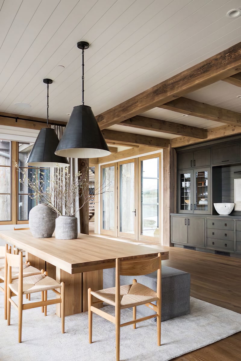 Modern Farmhouse Dining Room with Timber Beams