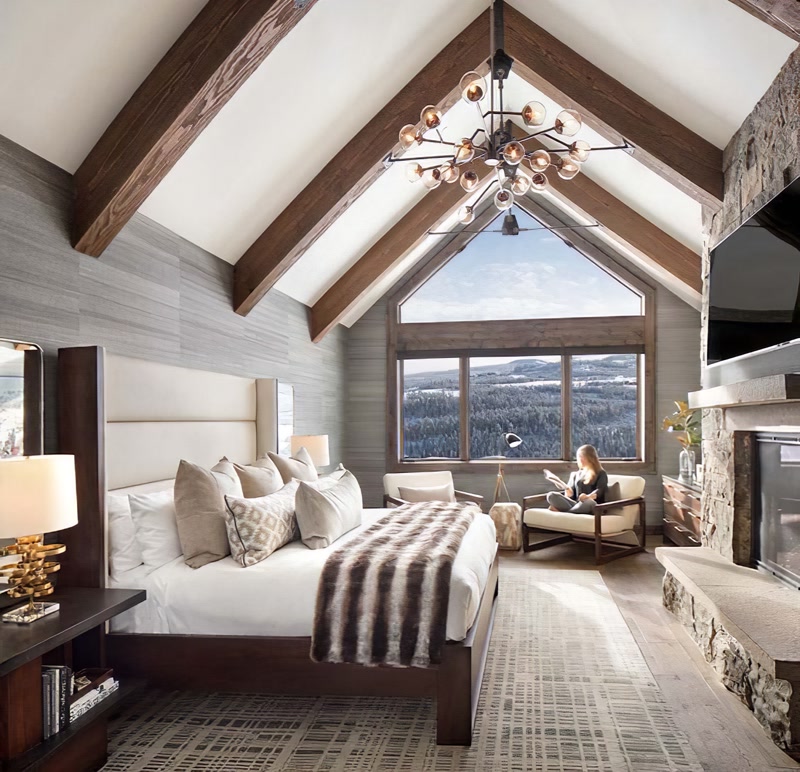 Alpine Master Bedroom Suite with Vaulted Timber Beams