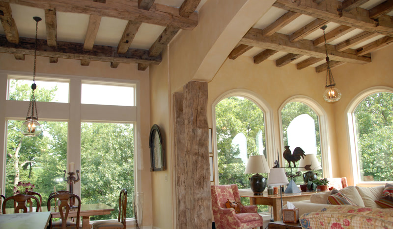 Tuscan Villa Living Room with Distressed Timber Grid