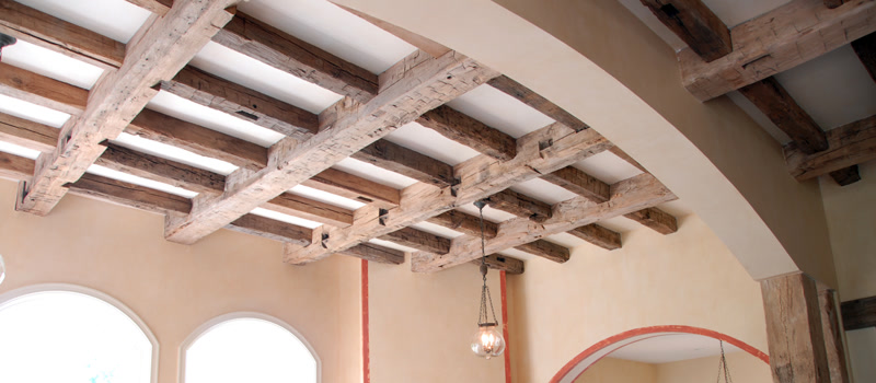 Rustic Coffered Ceiling Grid with Distressed Beams