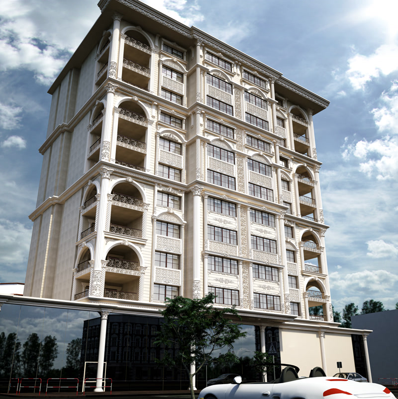 High-Rise Luxury Apartment Tower Facade Rendering