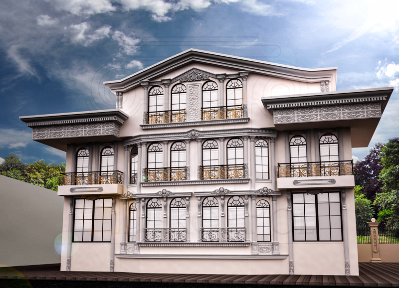 Ottoman Villa Facade with Carved Roof Eave Frieze