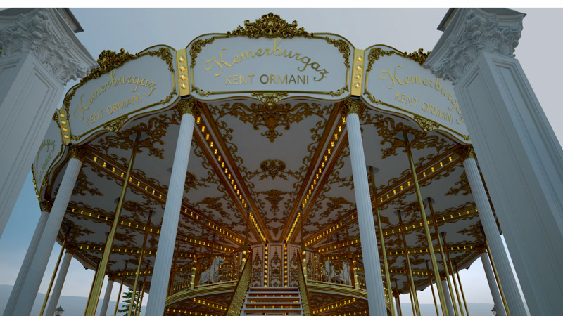 Upward Perspective of Vintage Carousel Canopy