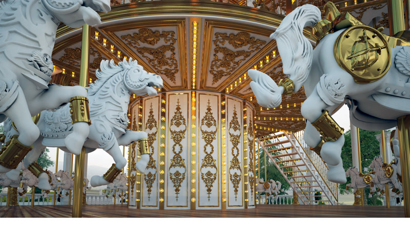 Carved Carousel Horses with Gold Armor Detail