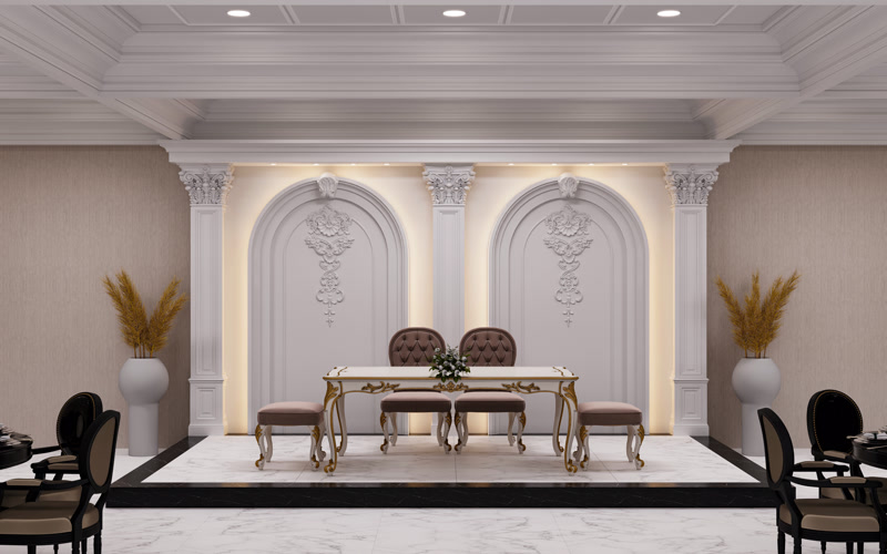 Twin Arched Stage Backdrop with Corinthian Pilasters