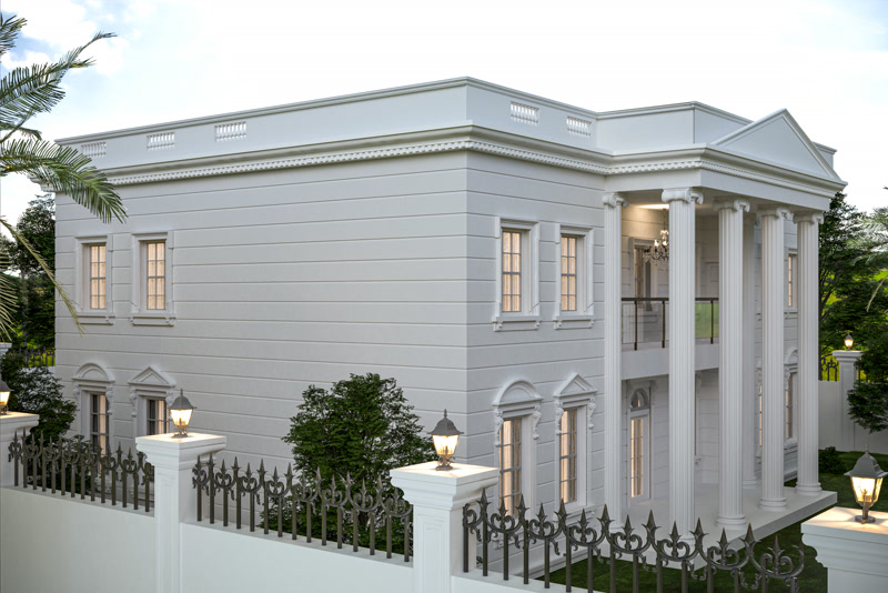 Neoclassical Two-Story Villa with Entrance Portico