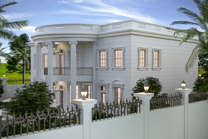 Semicircular Portico Villa Facade Rendering