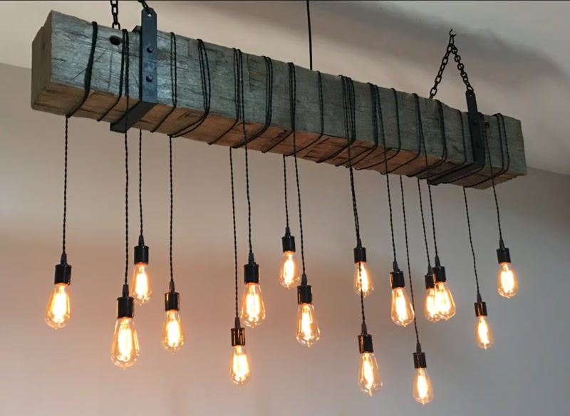 Weathered Faux Wood Beam Pendant Light Fixture