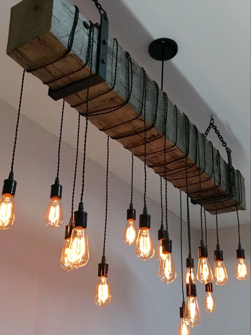 Low Angle Rustic Timber Beam Chandelier Photo
