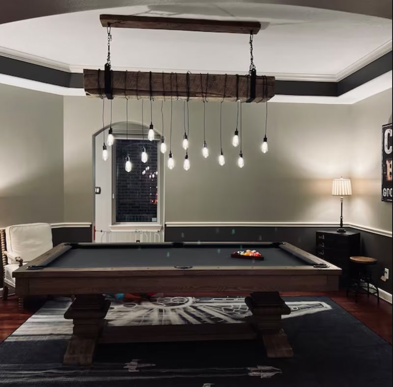 Billiard Room Pool Table with Rustic Beam Light