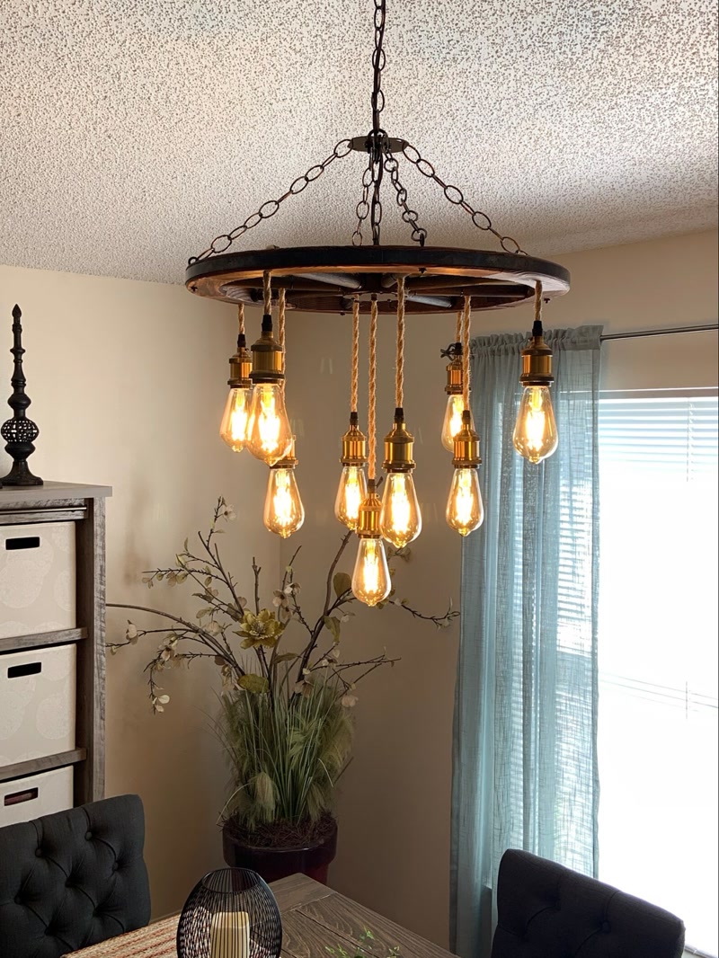 Wagon Wheel Light Fixture Close-Up Photo