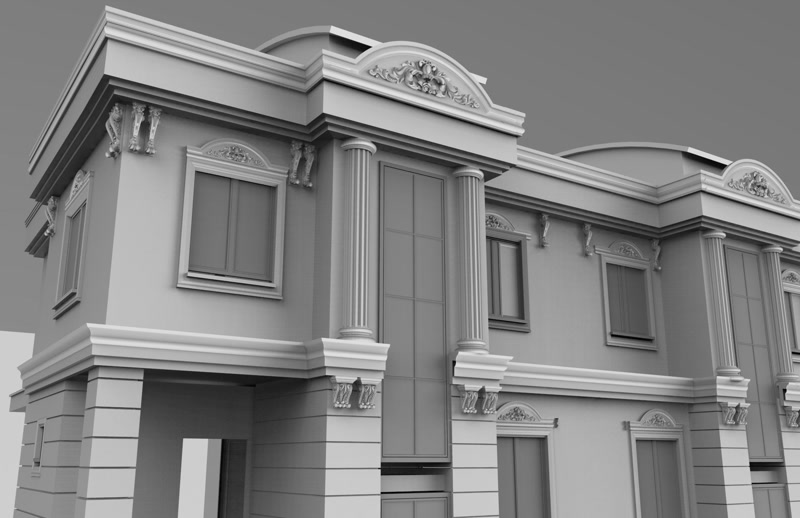 Perspective CAD Rendering of Building Corner