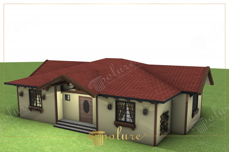 Red Tile Roof Chalet Bungalow 3D Render Architectural Trim