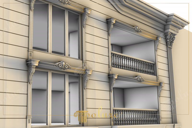 Upward CAD Rendering of Beige Building Facade