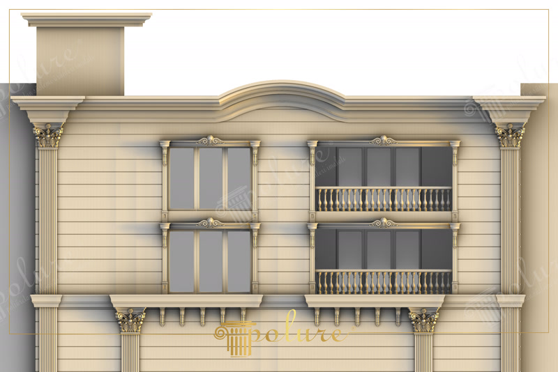 Front Elevation CAD Render of Beige Apartment Facade