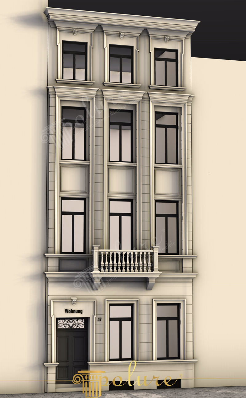 Four-Story European Townhouse Facade Rendering