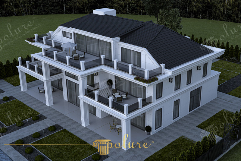 Aerial 3D Render of Modern White Luxury Villa